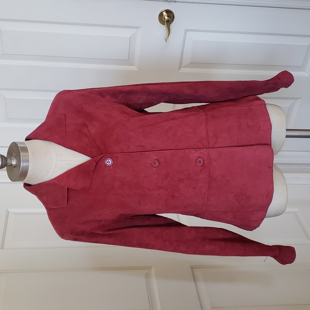 Vintage Red Suede Leather Blazer Jacket Women's Large 100% Genuine Shacket LARGE - Picture 3 of 14